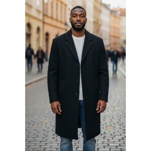 WEATHERPROOF Garment Company‎ Mens Cashmere Black Wool Blend Overcoat 38 Short